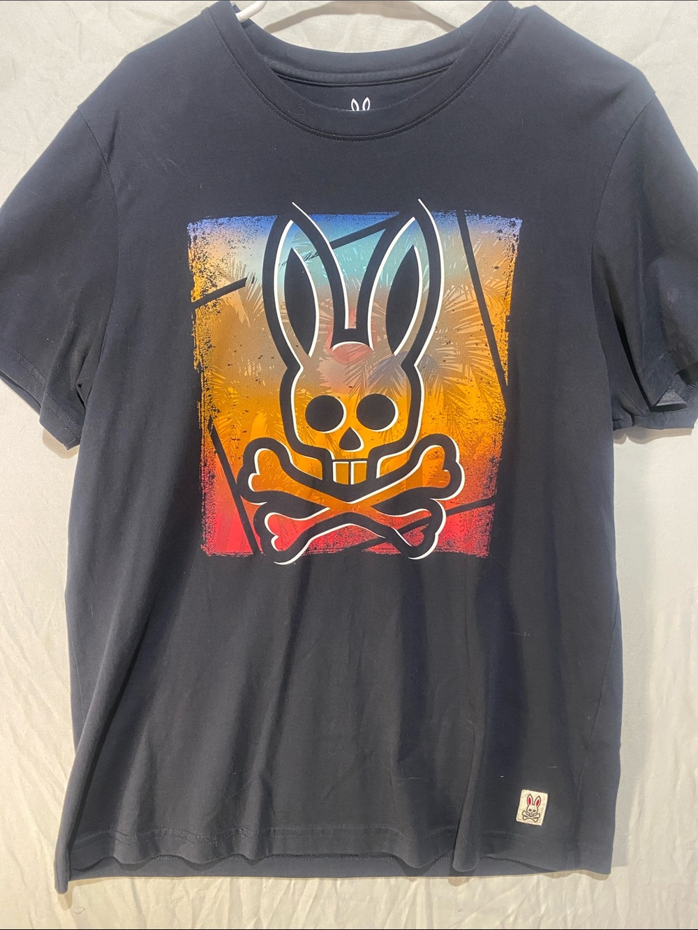 Psycho Bunny Black Tee with Gradient Skull & Crossbones Graphic (Pima cotton)